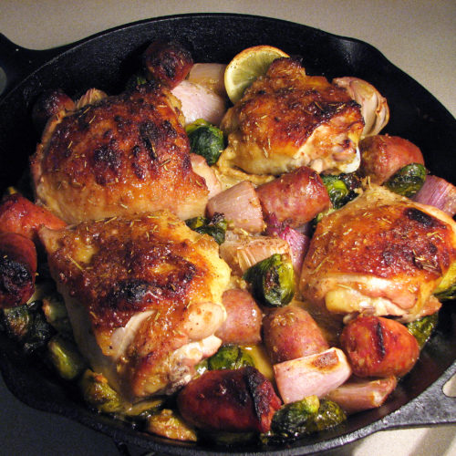 OnePan Chicken, Sausage and Brussels Sprouts Cookhacker